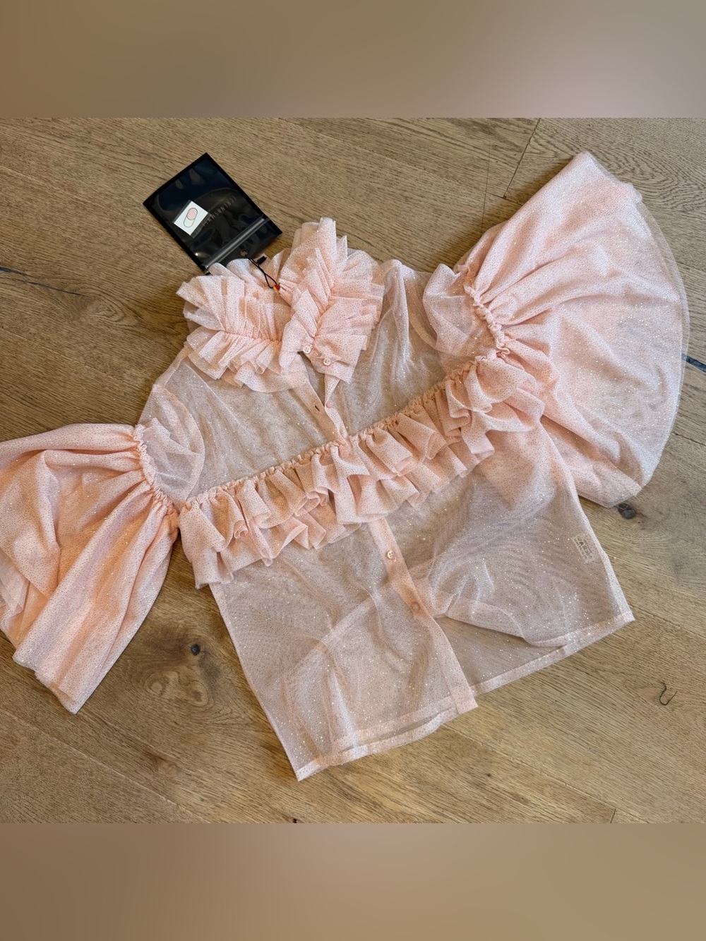 Caroline Bosmans Pink Sheer Ruffle Blouse for Girls NEW